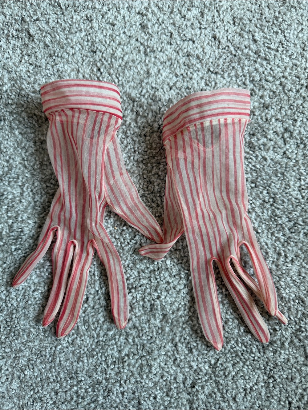 Vintage Style Girls Pink Striped Sheer Dress Gloves – Easter Tea Party Coquette